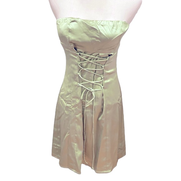 NWT Princess Polly Green Billy Mini Dress Lace Up Strapless Satin Silk 2 6 - Picture 5 of 10